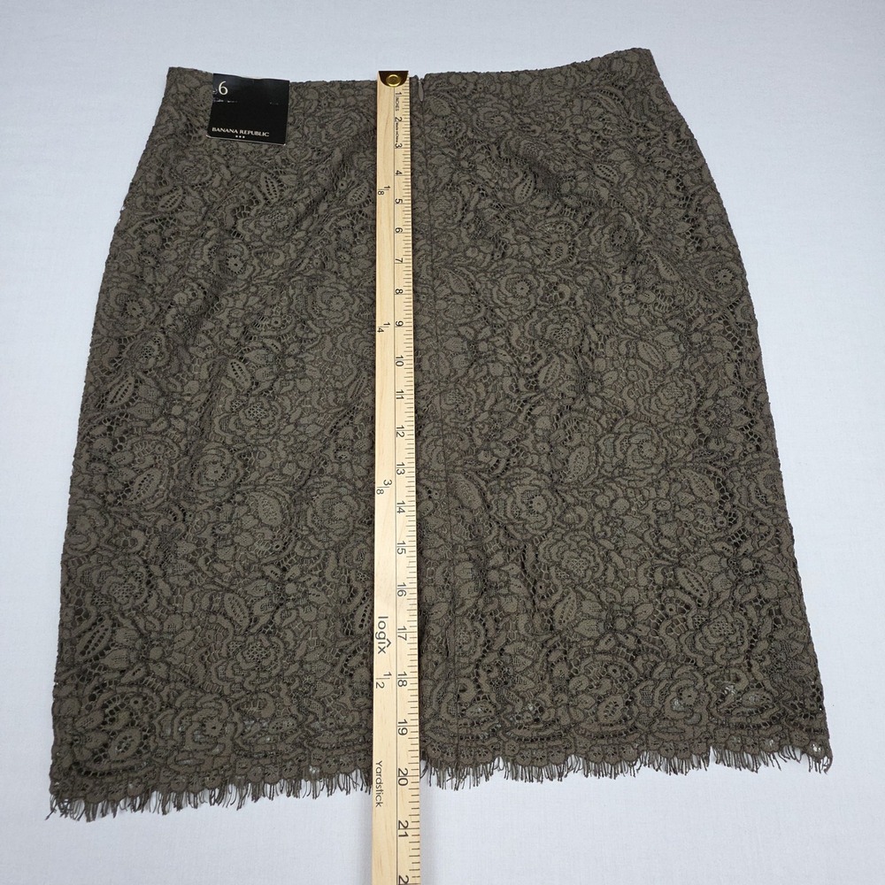 NWT Banana Republic Lace Pencil Skirt Women 6 Olive Green Scalloped Hem Cotton - Picture 5 of 7